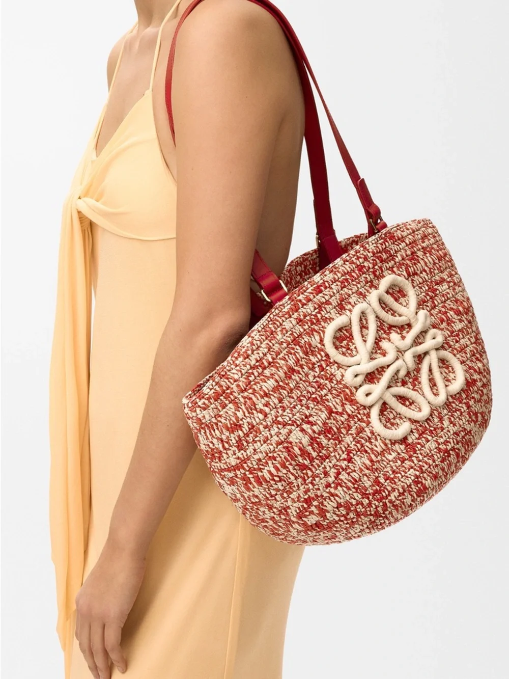 NWT AUTHENTIC Medium Eclipse basket in raffia and calfskin